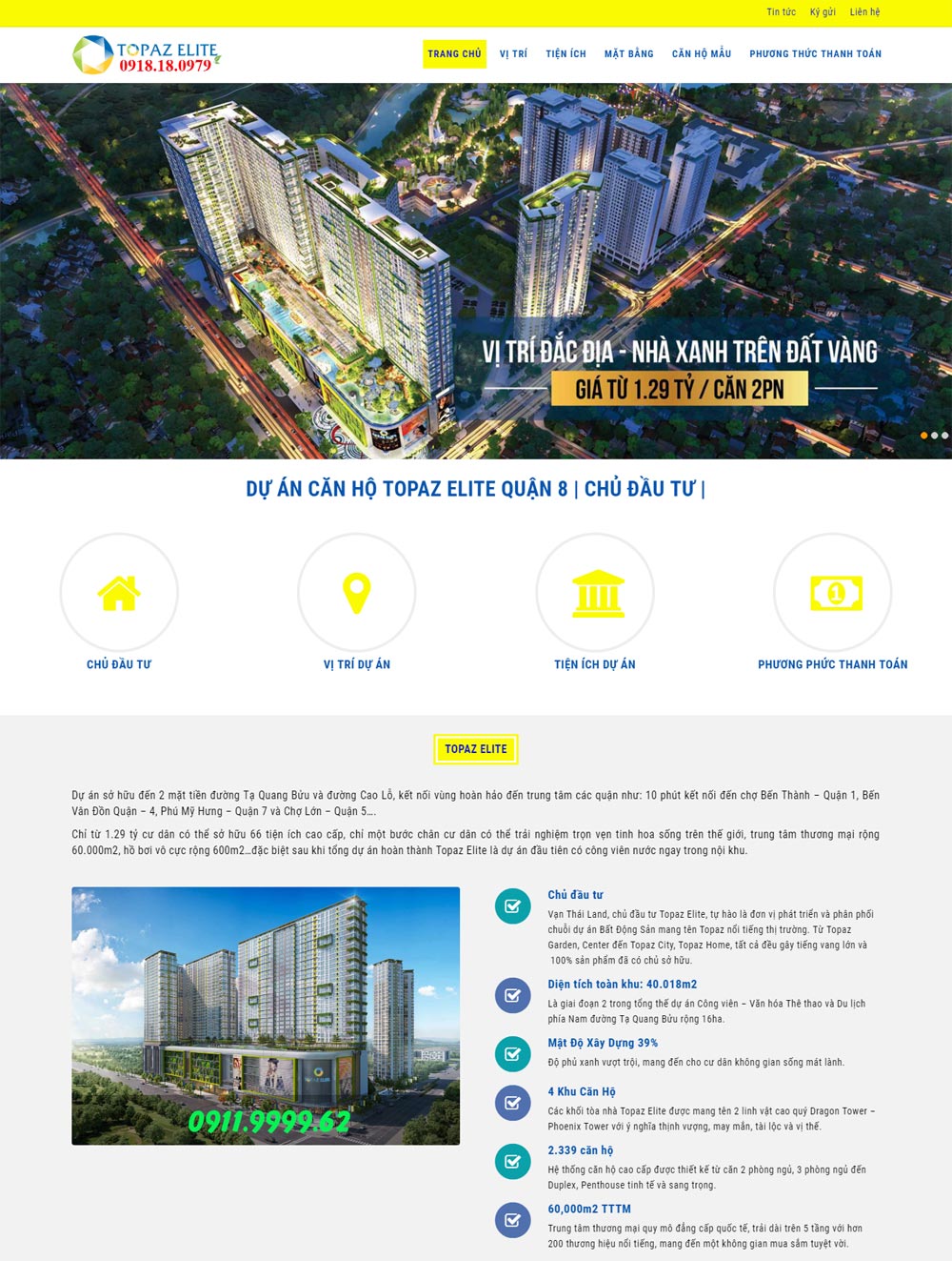 Thiết kế website bất động sản 1 dự án CĂN HỘ TOPAZ ELITE QUẬN 8