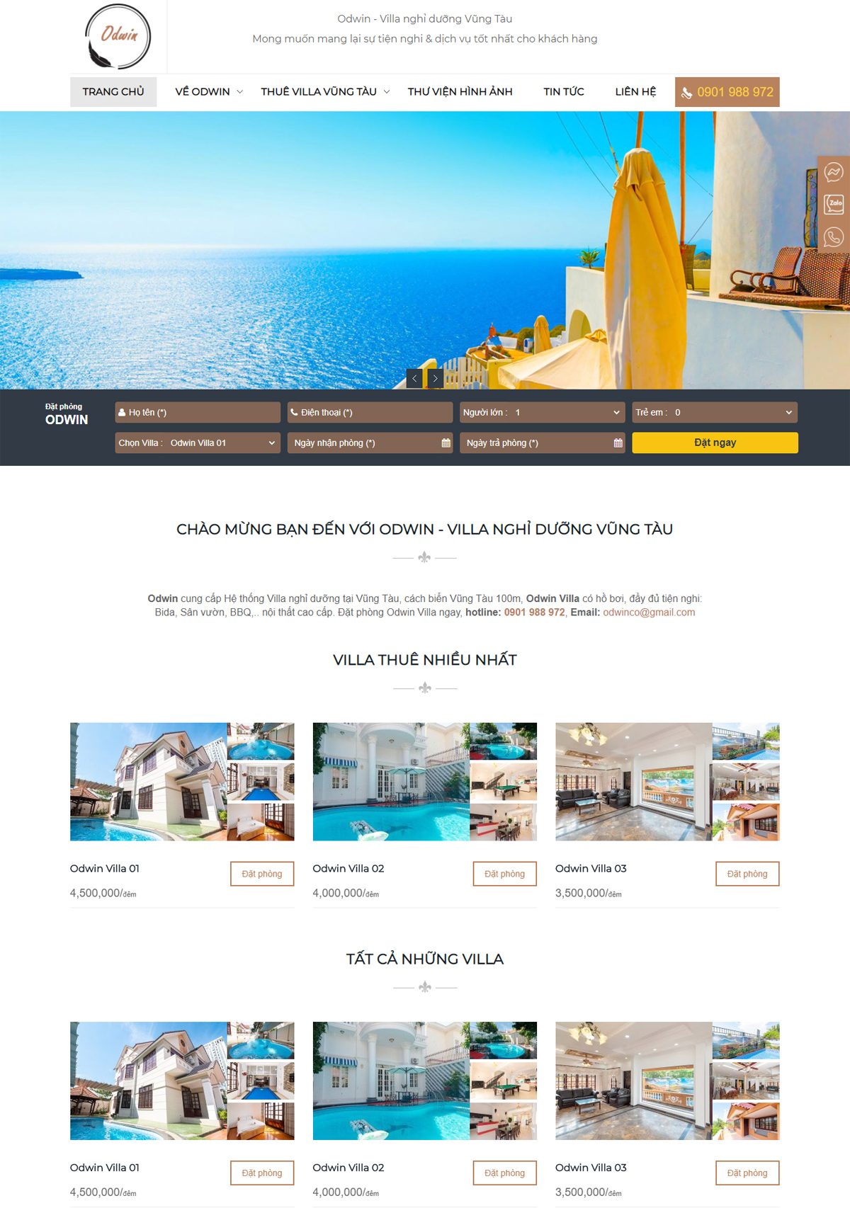 Thiết kế website cho thuê villa odwin.vn