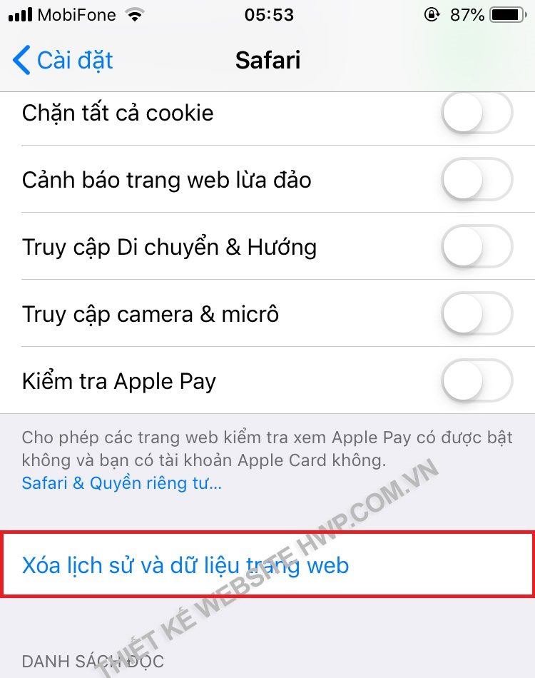Xóa cache điện thoại Iphone (Safari)